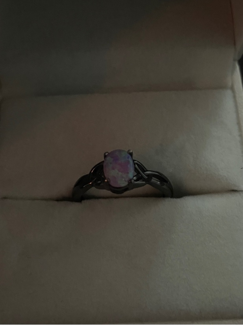 Iridescent Oval Stone Ring with Black Band